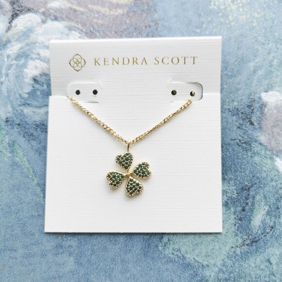 Kendra Scott Clover Gold Green Crystal Short Pendant Necklace - Picture 4 of 4